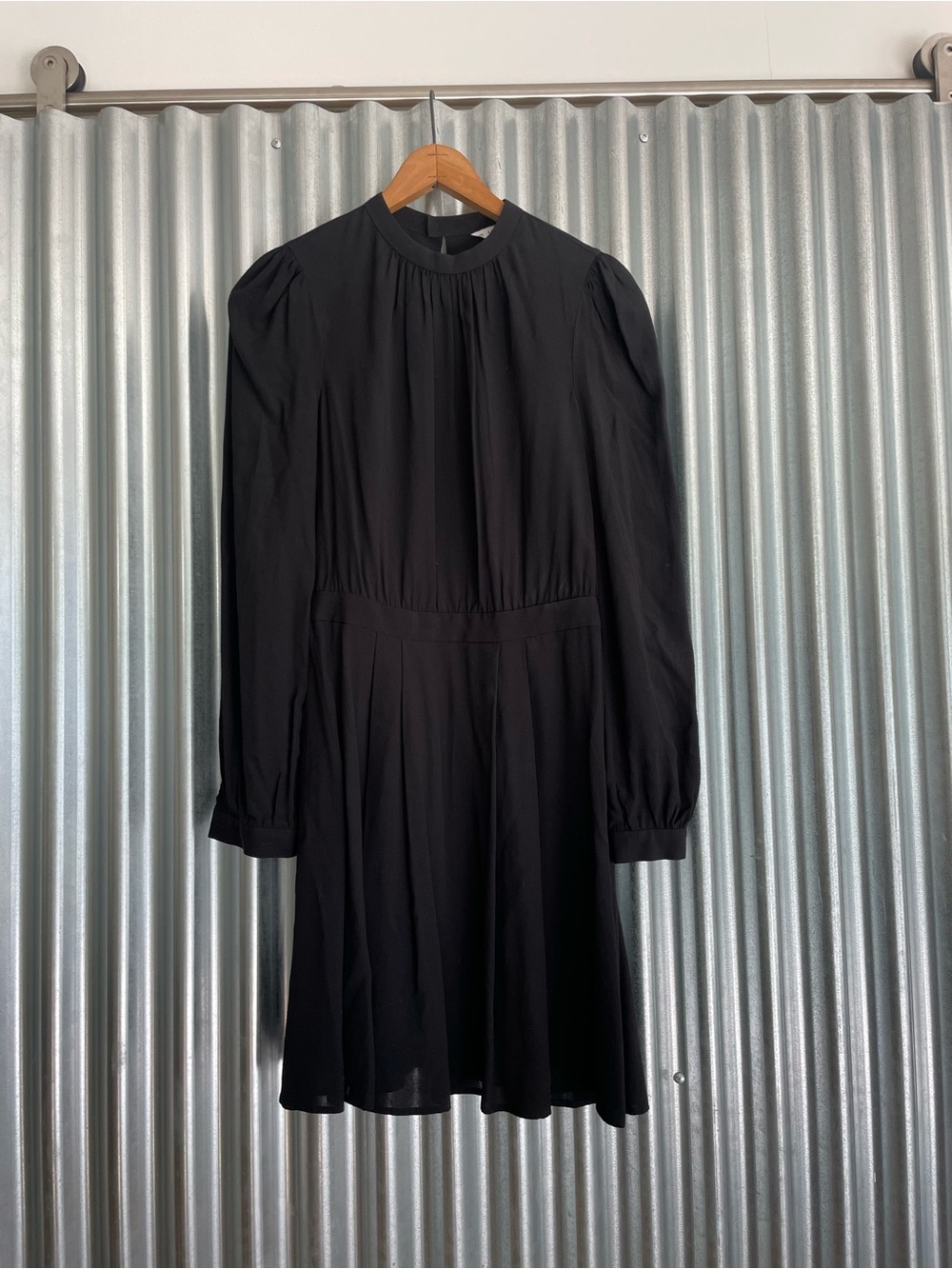 & Other Stories Black Long-Sleeve Pleated Waist Dress